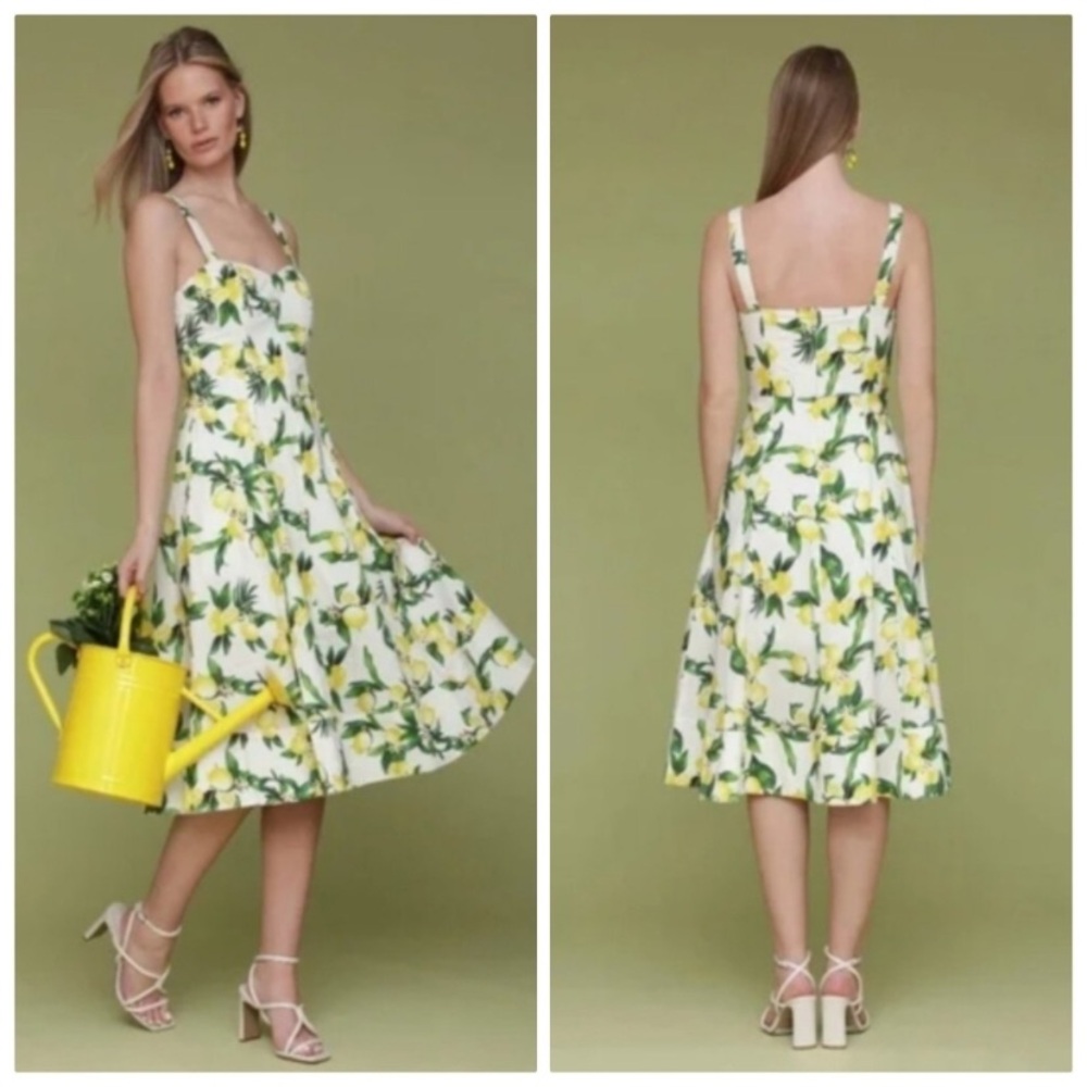 Avec Les Filles Lemon Amalfi Midi Dress size 10